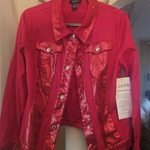 Ashro Women's Vibrant Red Sequin Blazer